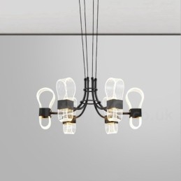 Lampadario nordico postmoderno a 6 luci con paralumi in acrilico, nero