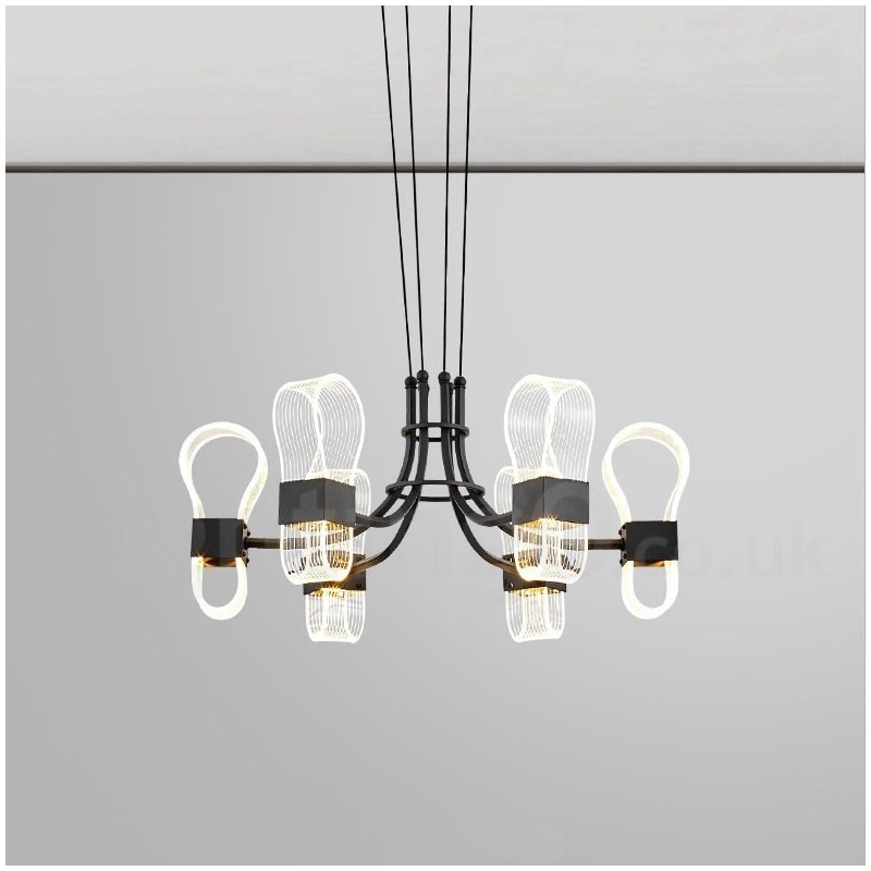 Lampadario nordico postmoderno a 6 luci con paralumi in acrilico, nero
