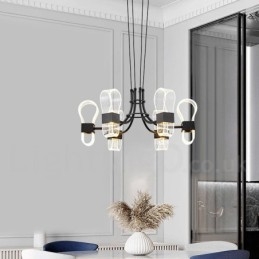 Lampadario nordico postmoderno a 6 luci con paralumi in acrilico, nero