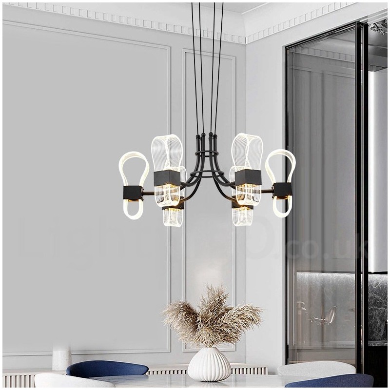 Lampadario nordico postmoderno a 6 luci con paralumi in acrilico, nero