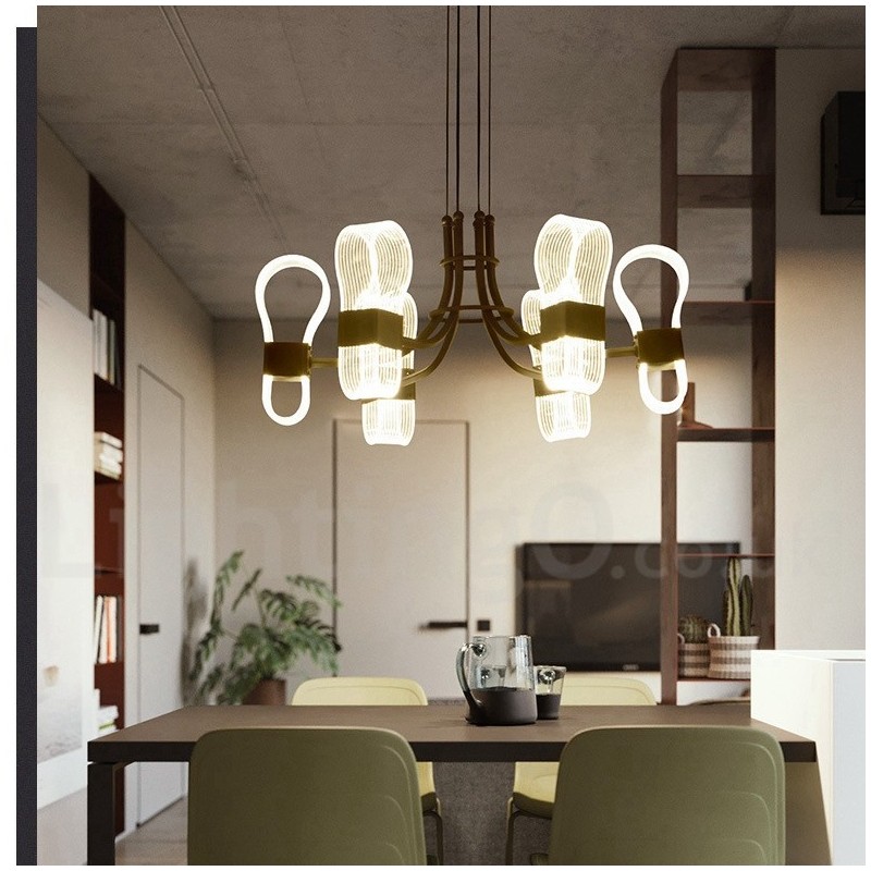 Lampadario nordico postmoderno a 6 luci con paralumi in acrilico, nero