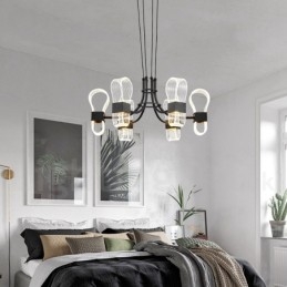 Lampadario nordico postmoderno a 6 luci con paralumi in acrilico, nero
