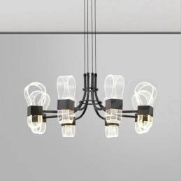 Lampadario di design nordico postmoderno 2021 a 8 luci con paralumi in acrilico nero
