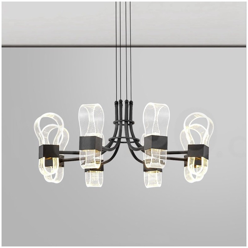 Lampadario di design nordico postmoderno 2021 a 8 luci con paralumi in acrilico nero
