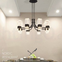 Lampadario di design nordico postmoderno 2021 a 8 luci con paralumi in acrilico nero