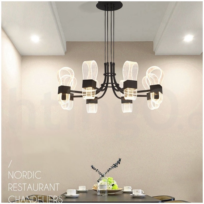 Lampadario di design nordico postmoderno 2021 a 8 luci con paralumi in acrilico nero