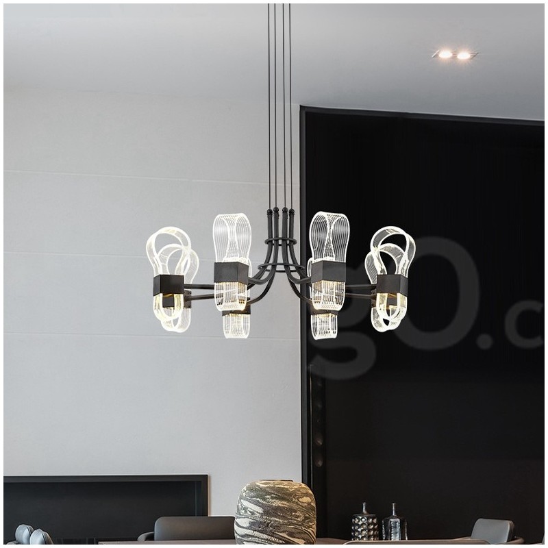 Lampadario di design nordico postmoderno 2021 a 8 luci con paralumi in acrilico nero