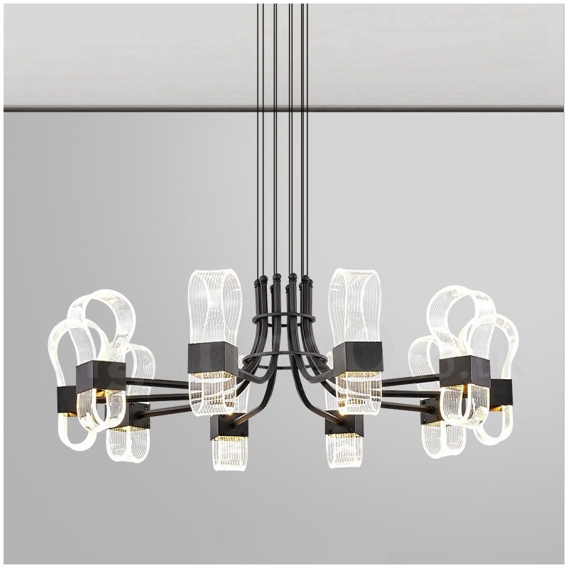 Lampadario di design nordico postmoderno 2021 a 10 luci con paralumi in acrilico nero