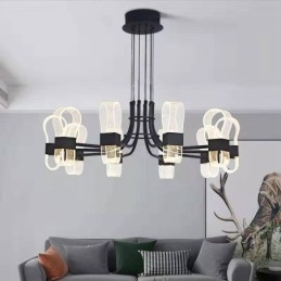 Lampadario di design nordico postmoderno 2021 a 10 luci con paralumi in acrilico nero