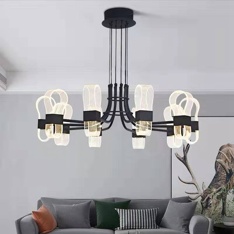Lampadario di design nordico postmoderno 2021 a 10 luci con paralumi in acrilico nero