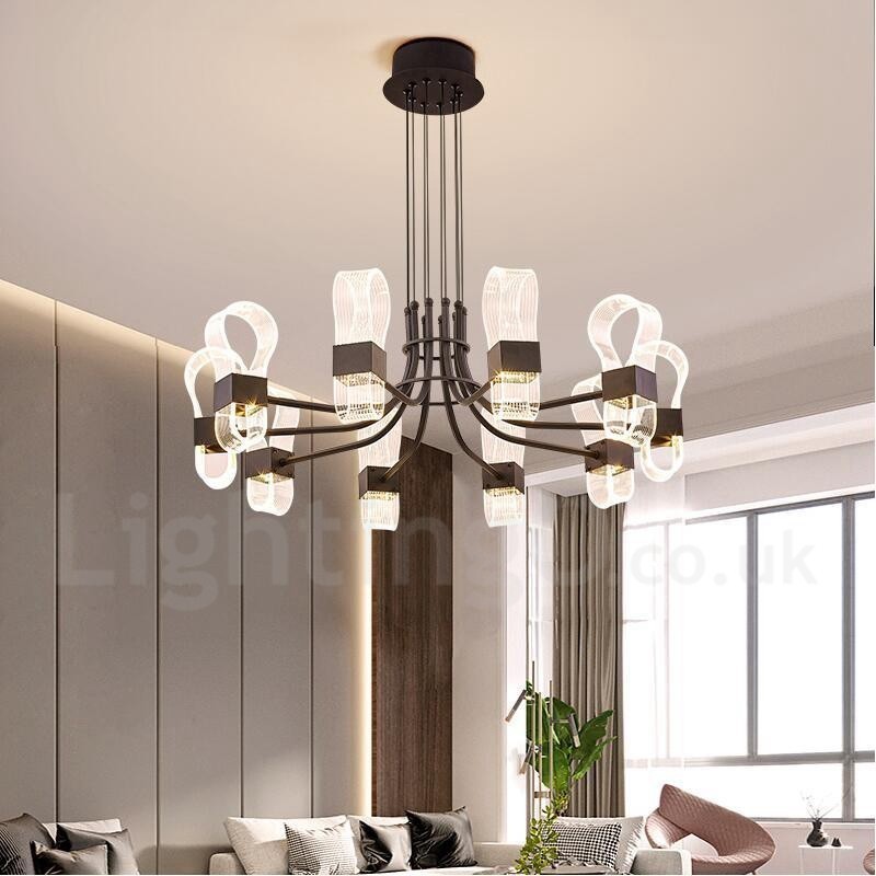 Lampadario di design nordico postmoderno 2021 a 10 luci con paralumi in acrilico nero