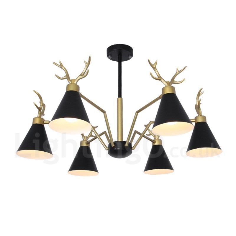 Applique da parete moderna nordica macaron a 6 luci con corna di cervo, oro