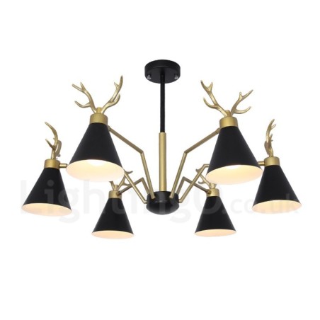 Applique da parete moderna nordica macaron a 6 luci con corna di cervo, oro