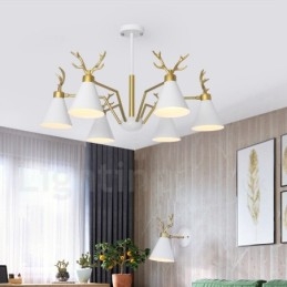 Applique da parete moderna nordica macaron a 6 luci con corna di cervo, oro