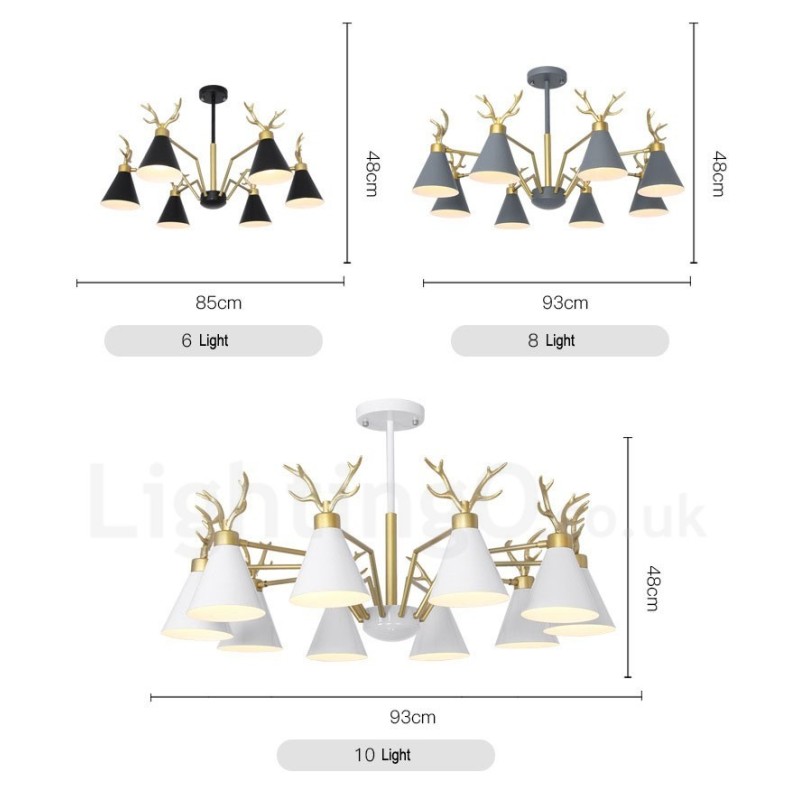 Applique da parete moderna nordica macaron a 6 luci con corna di cervo, oro