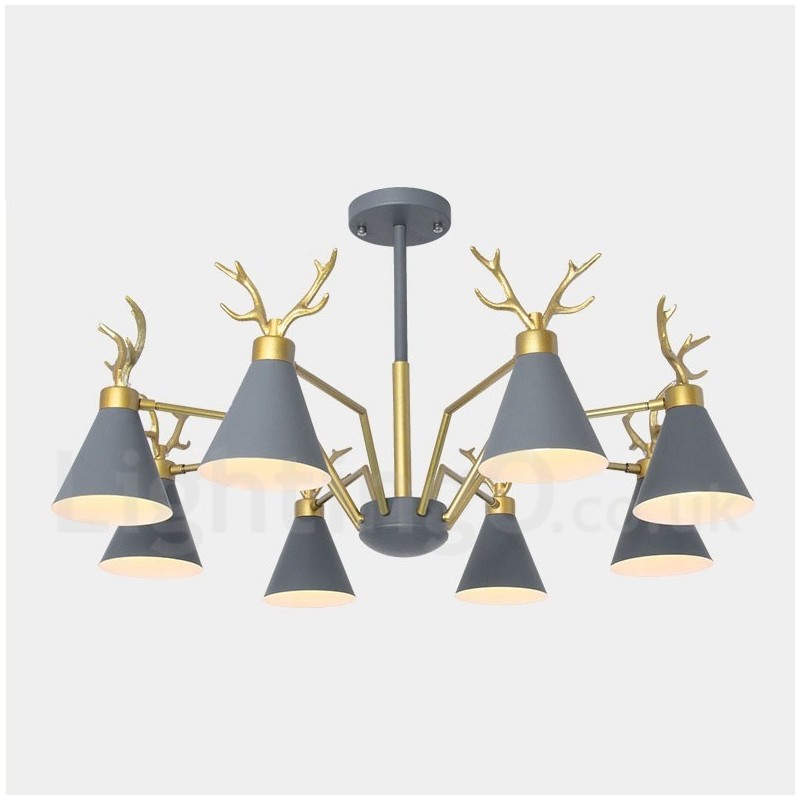 Applique da parete moderna a corna di cervo stile nordico macaron 8 luci E27 oro 93 cm