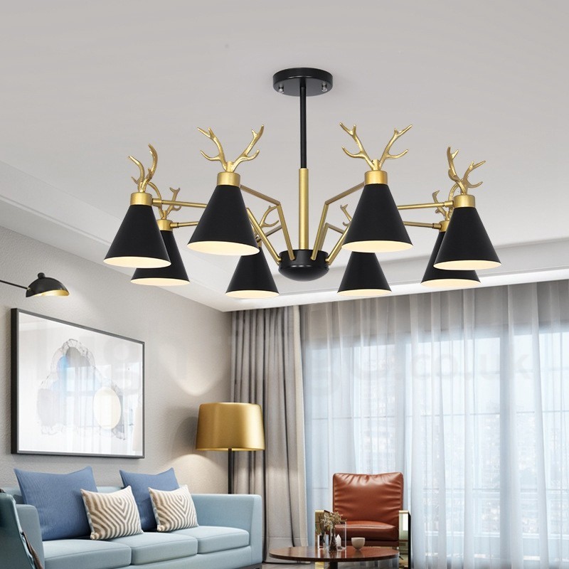Applique da parete moderna a corna di cervo stile nordico macaron 8 luci E27 oro 93 cm