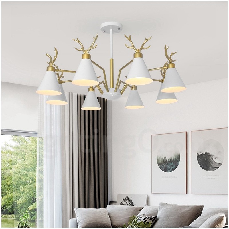 Applique da parete moderna a corna di cervo stile nordico macaron 8 luci E27 oro 93 cm