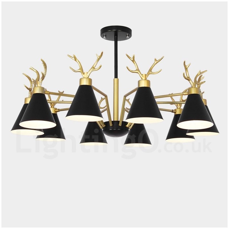 Applique da parete moderna 10 luci E27 corna di cervo stile nordico oro 93 cm