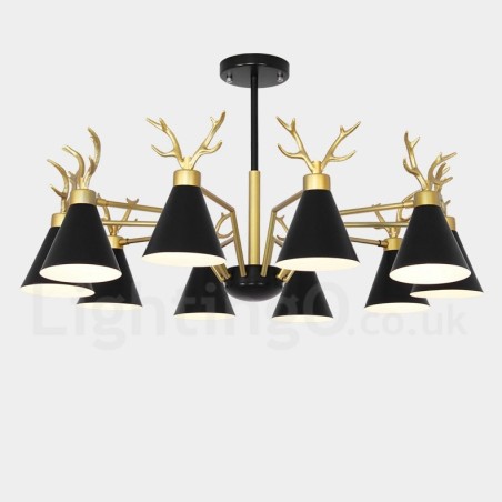 Applique da parete moderna 10 luci E27 corna di cervo stile nordico oro 93 cm