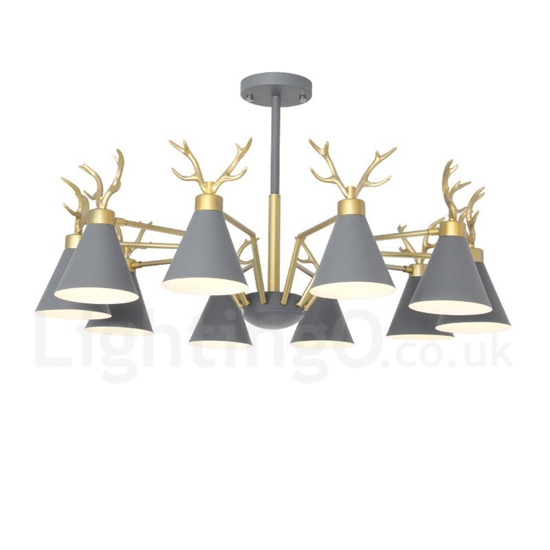 Applique da parete moderna 10 luci E27 corna di cervo stile nordico oro 93 cm