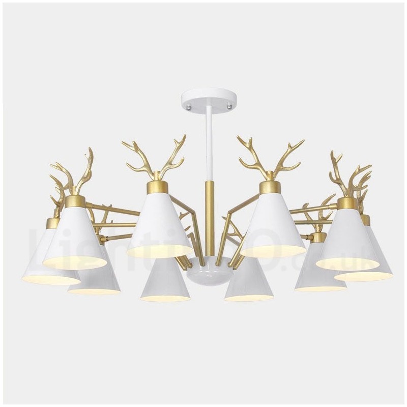 Applique da parete moderna 10 luci E27 corna di cervo stile nordico oro 93 cm