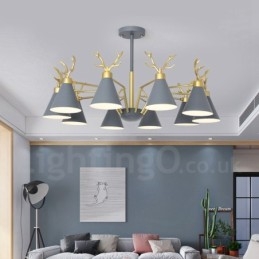 Applique da parete moderna 10 luci E27 corna di cervo stile nordico oro 93 cm