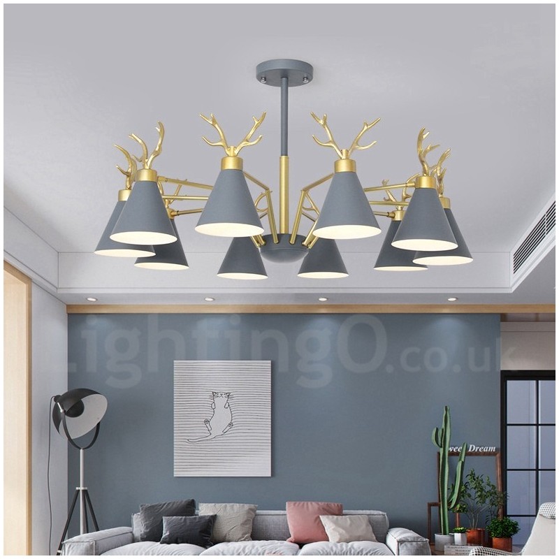 Applique da parete moderna 10 luci E27 corna di cervo stile nordico oro 93 cm