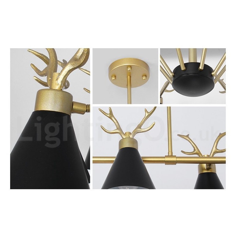 Applique da parete moderna 10 luci E27 corna di cervo stile nordico oro 93 cm