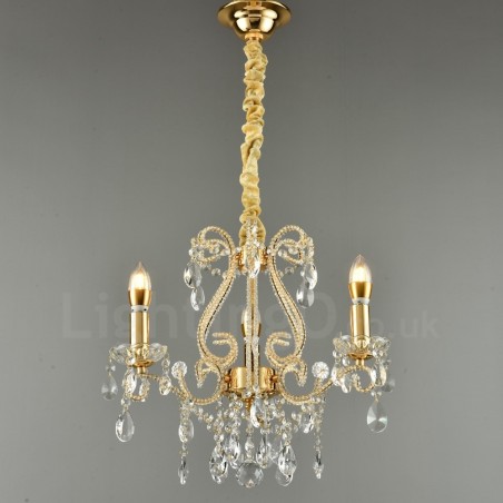 Lampadario a sospensione in cristallo stile americano argento e oro chiaro 3 luci E14