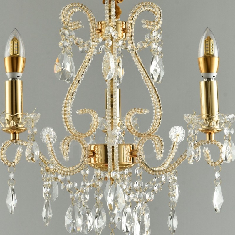 Lampadario a sospensione in cristallo stile americano argento e oro chiaro 3 luci E14