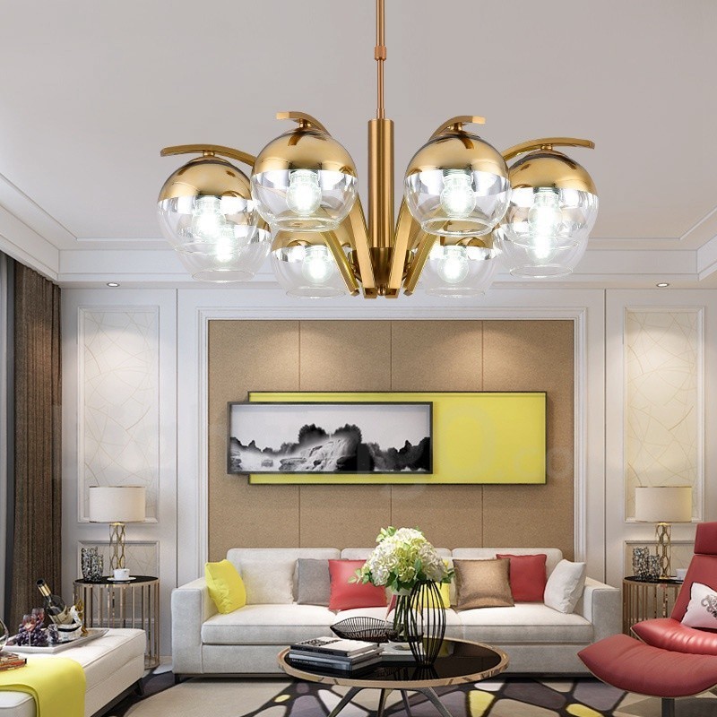 Lampadario moderno nordico oro e argento in vetro, attacco E27