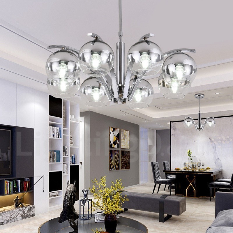 Lampadario moderno nordico oro e argento in vetro, attacco E27