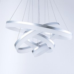 Lampadario a sospensione in acrilico con anello, LED integrato, 4 livelli, argento beige, 80 cm