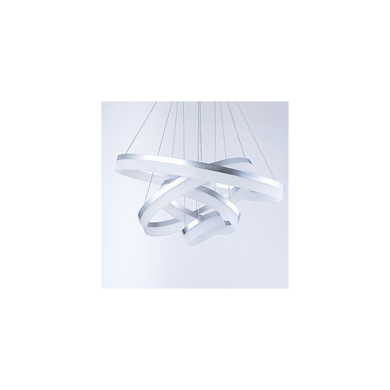 Lampadario a sospensione in acrilico con anello, LED integrato, 4 livelli, argento beige, 80 cm
