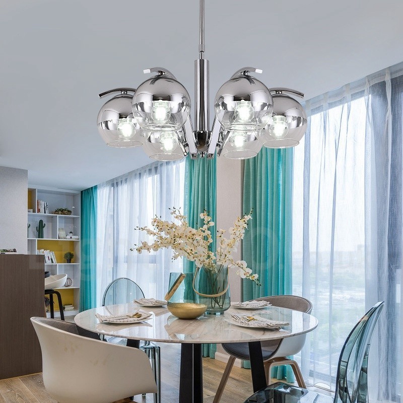 Lampadario moderno nordico oro e argento in vetro, attacco E27