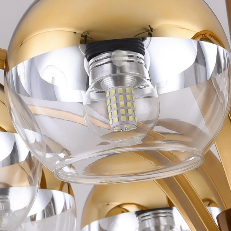 Lampadario moderno nordico oro e argento in vetro, attacco E27