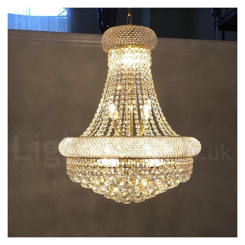 Lampadario classico in metallo e cristallo K9 rotondo a 2 livelli