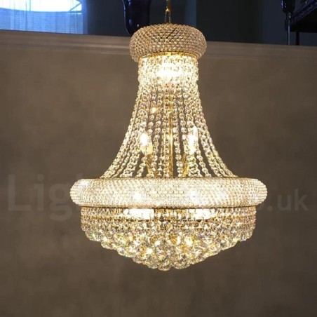 Lampadario classico in metallo e cristallo K9 rotondo a 2 livelli
