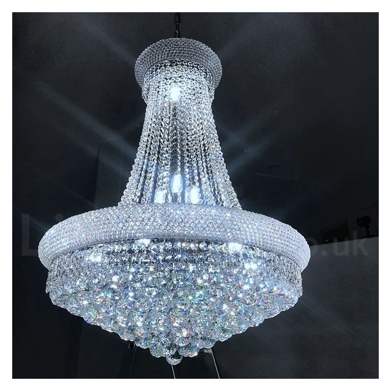 Lampadario classico in metallo e cristallo K9 rotondo a 2 livelli