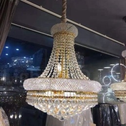 Lampadario classico in metallo e cristallo K9 rotondo a 2 livelli