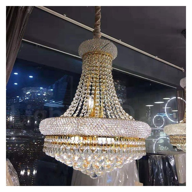 Lampadario classico in metallo e cristallo K9 rotondo a 2 livelli