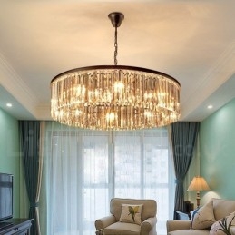 Lampadario a sospensione rotondo in cristallo K9 moderno, GU10, Ø50/75/95 cm, H 18 cm