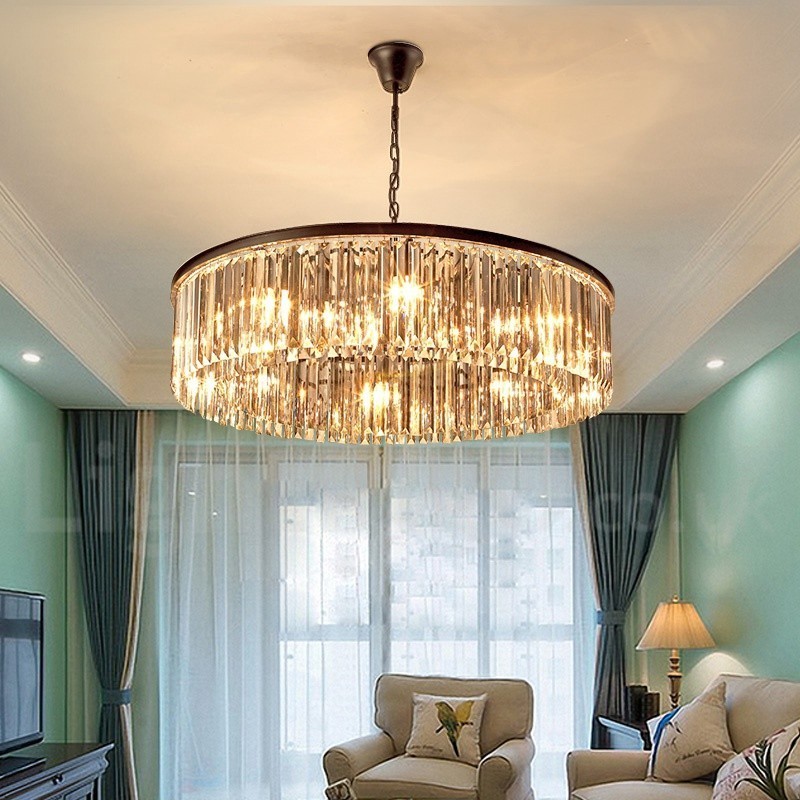 Lampadario a sospensione rotondo in cristallo K9 moderno, GU10, Ø50/75/95 cm, H 18 cm