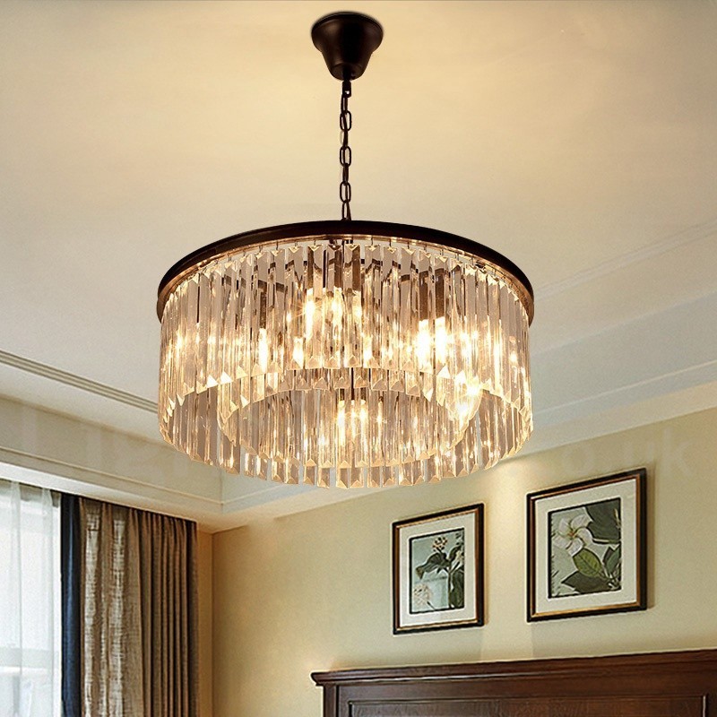 Lampadario a sospensione rotondo in cristallo K9 moderno, GU10, Ø50/75/95 cm, H 18 cm