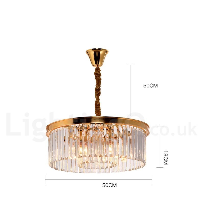 Lampadario a sospensione rotondo in cristallo K9 moderno, GU10, Ø50/75/95 cm, H 18 cm
