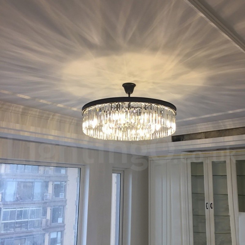 Lampadario a sospensione rotondo in cristallo K9 moderno, GU10, Ø50/75/95 cm, H 18 cm