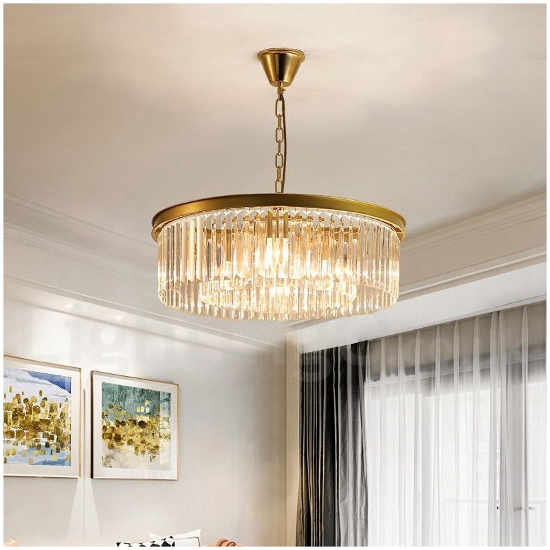 Lampadario a sospensione rotondo in cristallo K9 moderno, GU10, Ø50/75/95 cm, H 18 cm