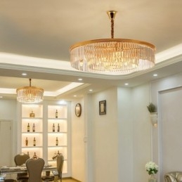 Lampadario a sospensione rotondo in cristallo K9 moderno, GU10, Ø50/75/95 cm, H 18 cm