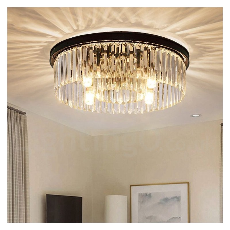 Plafoniera a filo rotonda in cristallo K9, LED, moderna, 50/75/95 cm